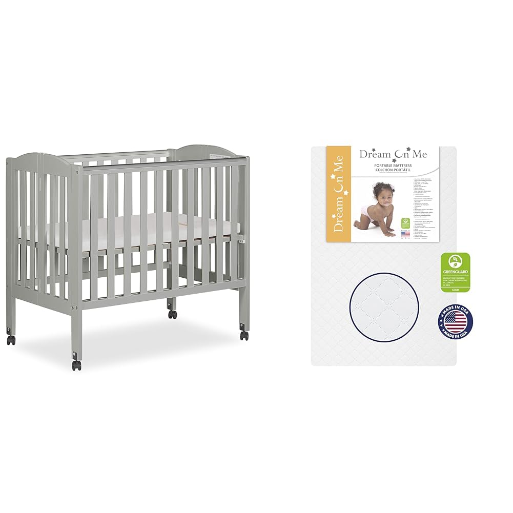 Cool Grey 2 in 1 Folding Portable Crib with 3” Fiber Mattress J62546