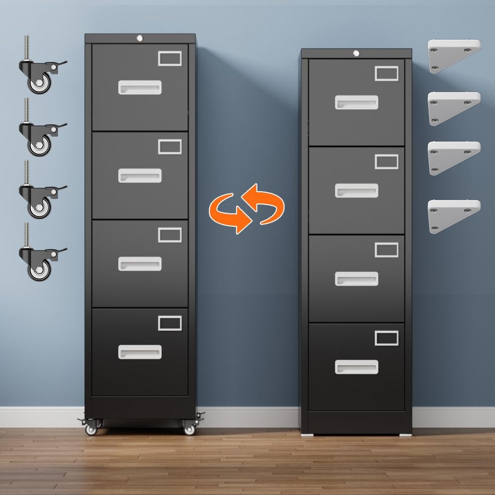 4 Drawer Metal File Cabinet with Lock, Black Q1686