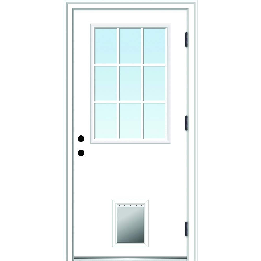 Steel Left Hand Outswing Prehung 9 Lite Door with Pet Door Z62683