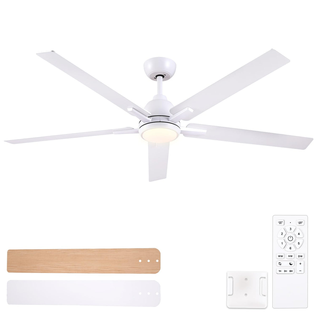 60 Inch White Ceiling Fan with Light & Remote Y720785