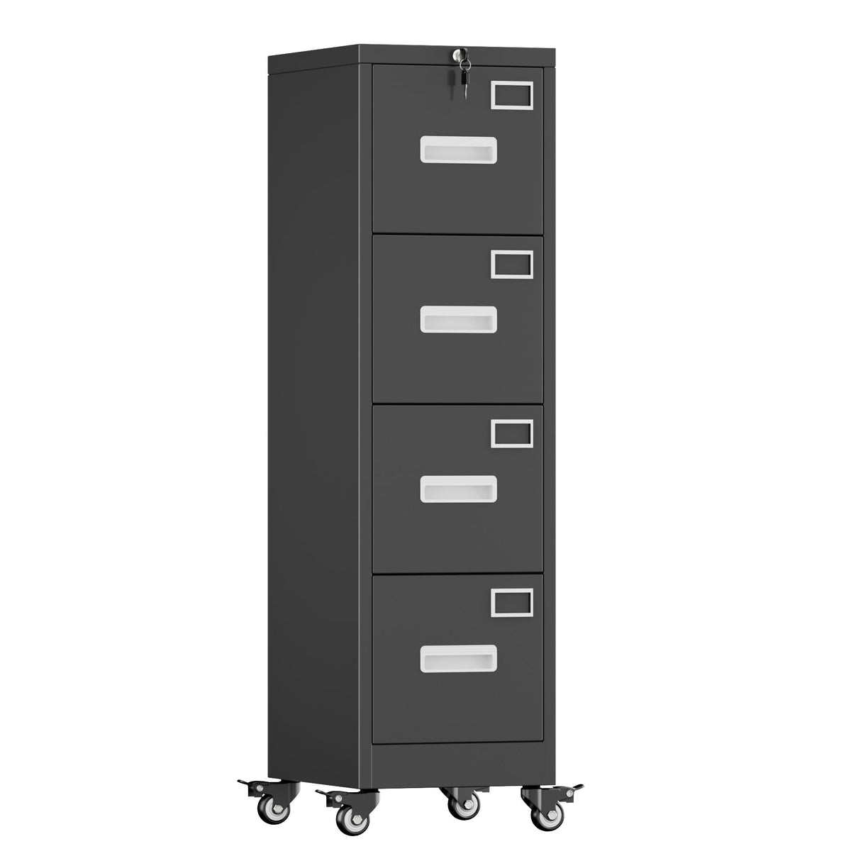 4 Drawer Metal File Cabinet with Lock, Black Q1686