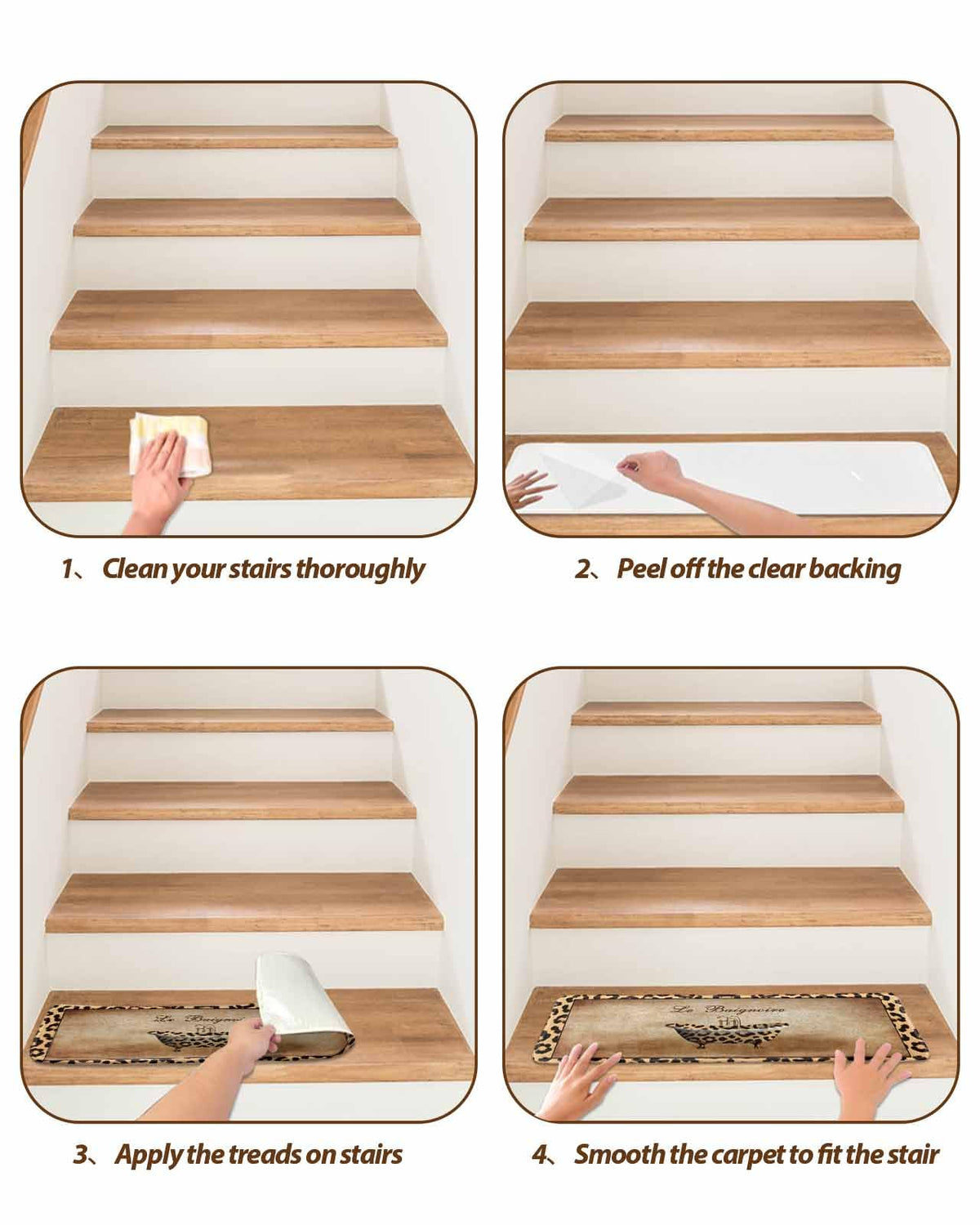 Leopard Printed Peel and Stick Stair Treads 8"x30" 15PCS K65454