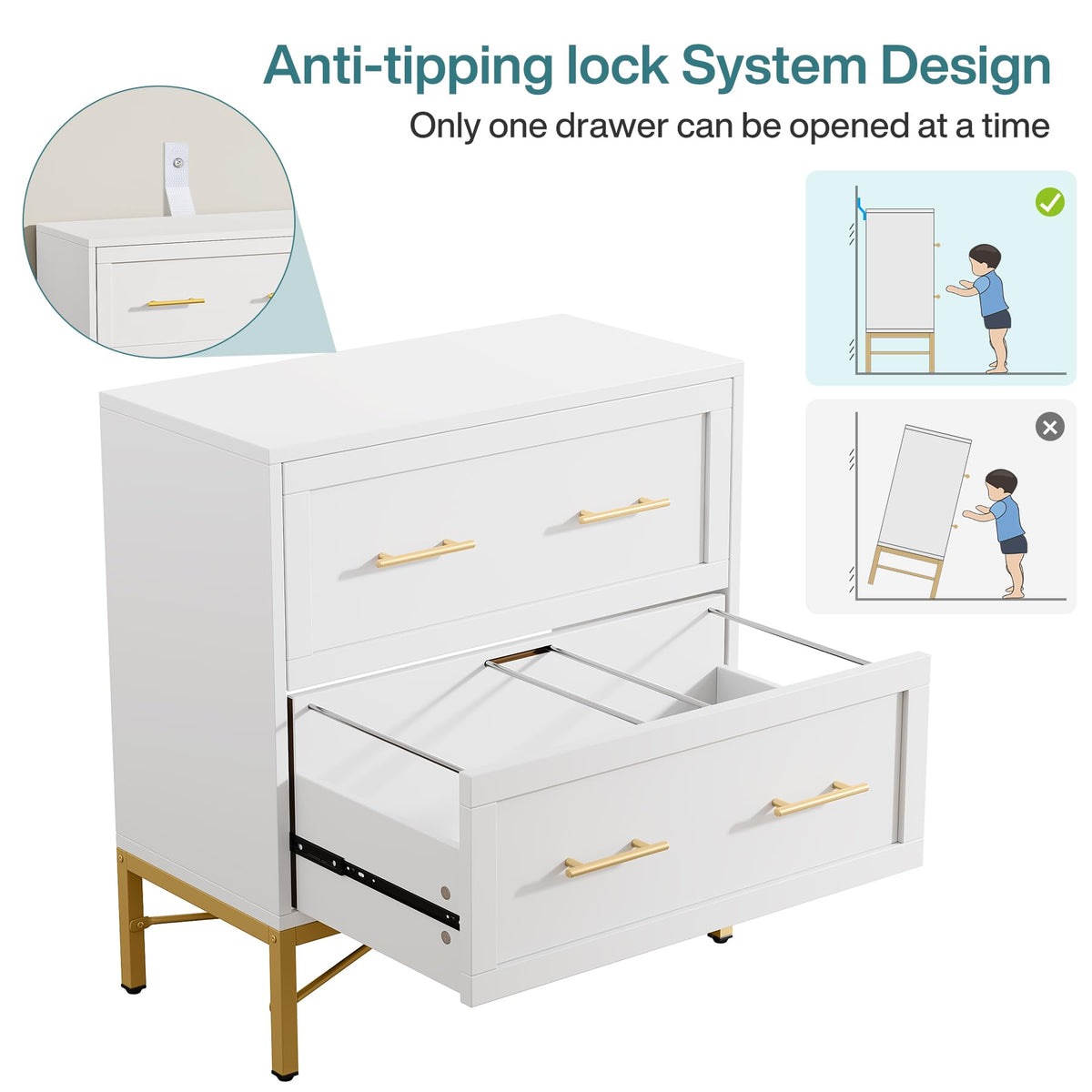 White 2 Drawer Wood File Cabinet S340