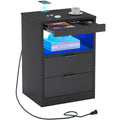 Black LED Nightstand with Wireless Charging Station and 2 Drawers D6901