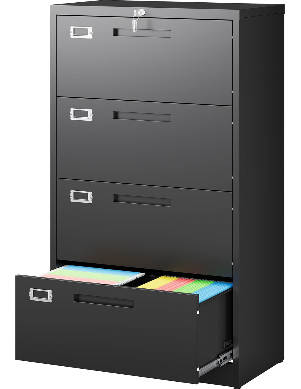 Black 4 Drawer Metal Lateral File Cabinet with Lock K91697