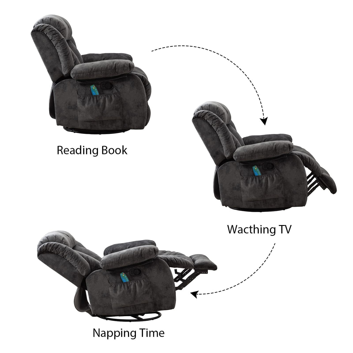 Grey Manual Swivel Rocker Recliner with Heat and Vibration G99741