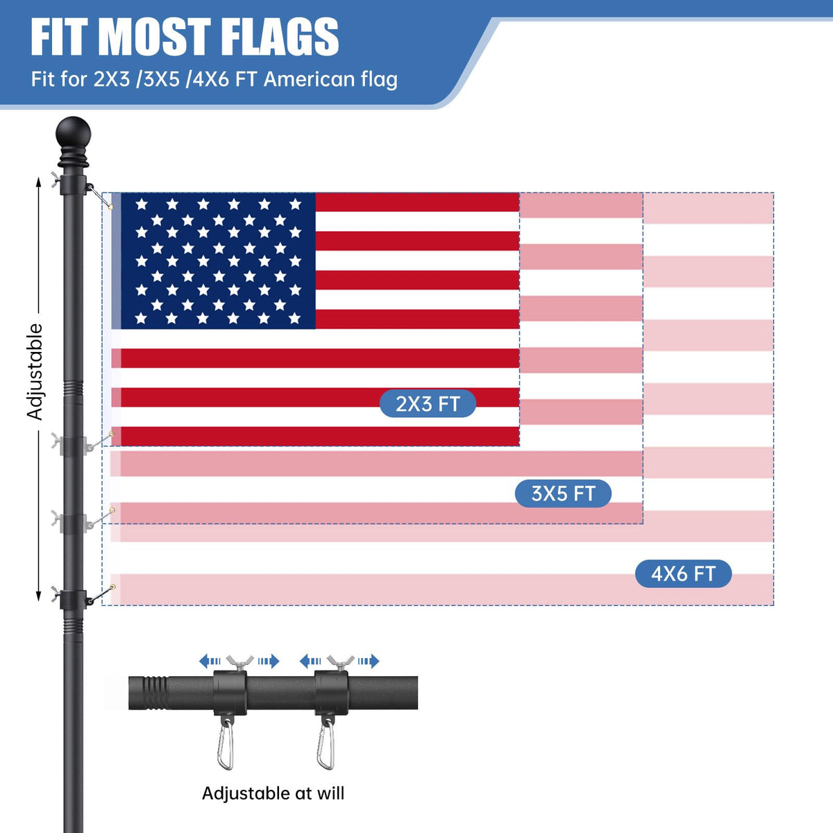 6FT Heavy Duty Tangle Free Steel Flag Pole Kit with 3x5 USA Flag V379