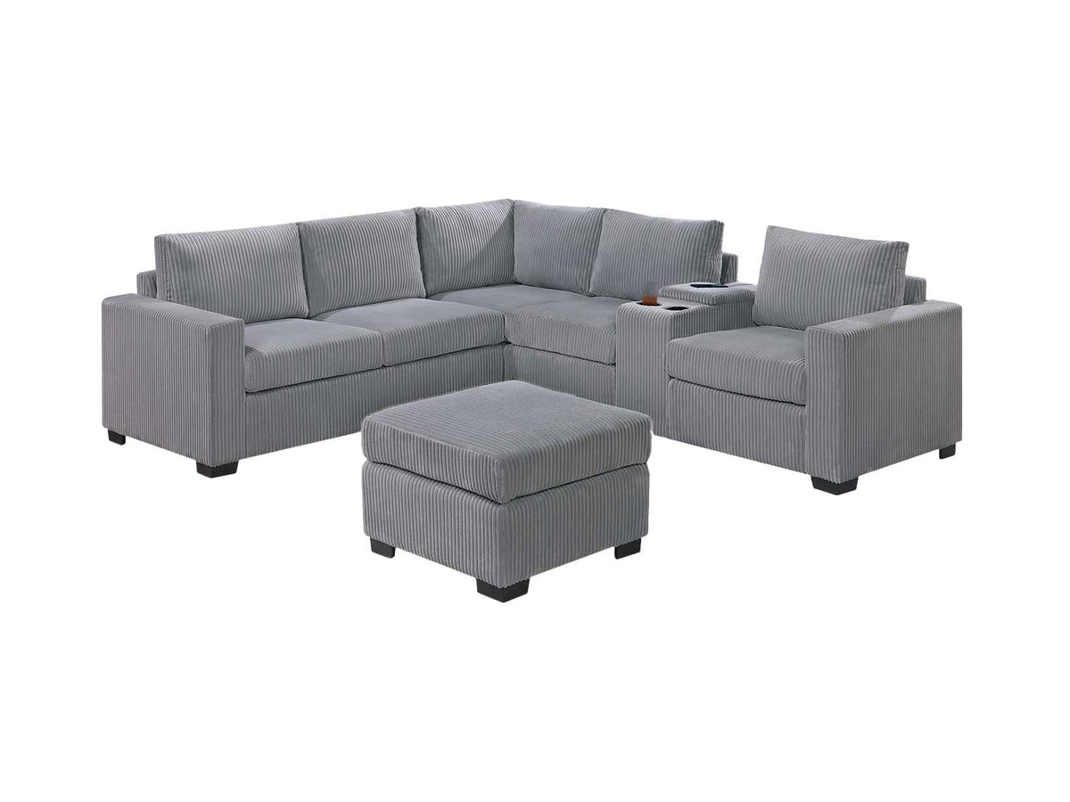 Light Gray Corduroy Upholstered Sectional Sofa Set S135610