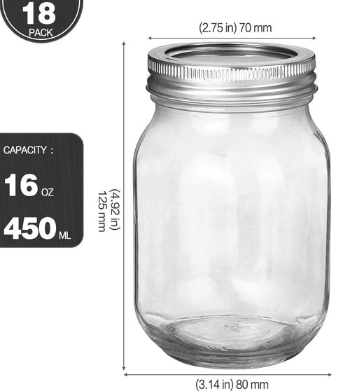 16oz Regular Mouth Mason Jars 18 Pack V3941