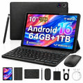 Android 16 Tablet with Keyboard Mouse Stylus Case, 64GB ROM 10.1 inch HD IPS Screen, 6000mAh Battery, WiFi 6 Tablets Bundle A42034