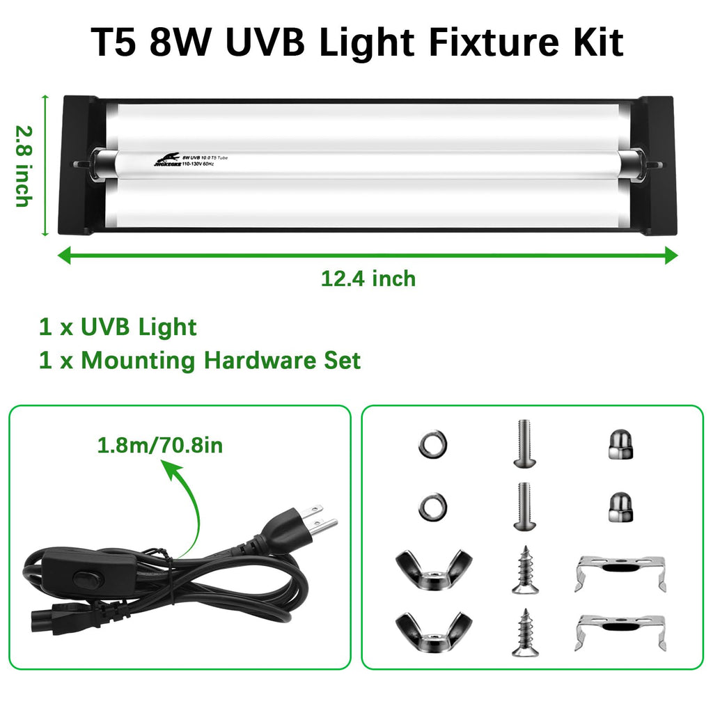8W UVA UVB Reptile Light Fixture Combo Kit M4389