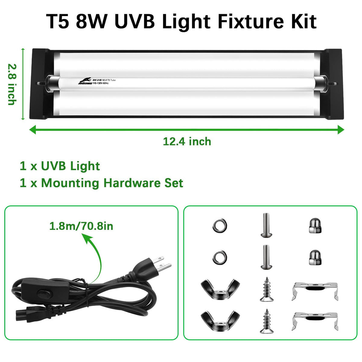 8W UVA UVB Reptile Light Fixture Combo Kit M4389