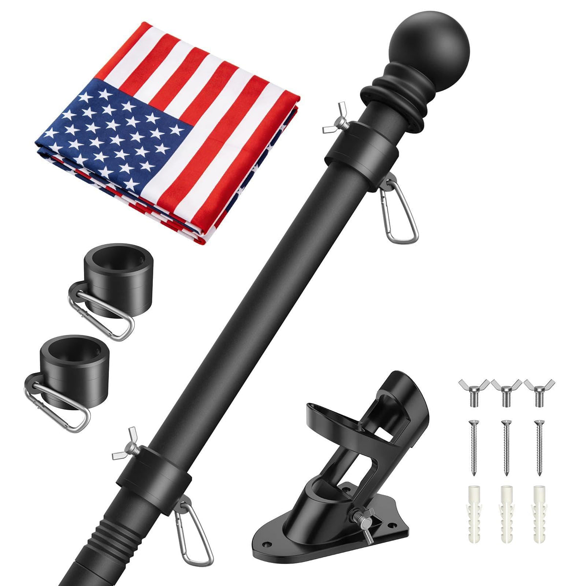 6FT Heavy Duty Tangle Free Steel Flag Pole Kit with 3x5 USA Flag V379