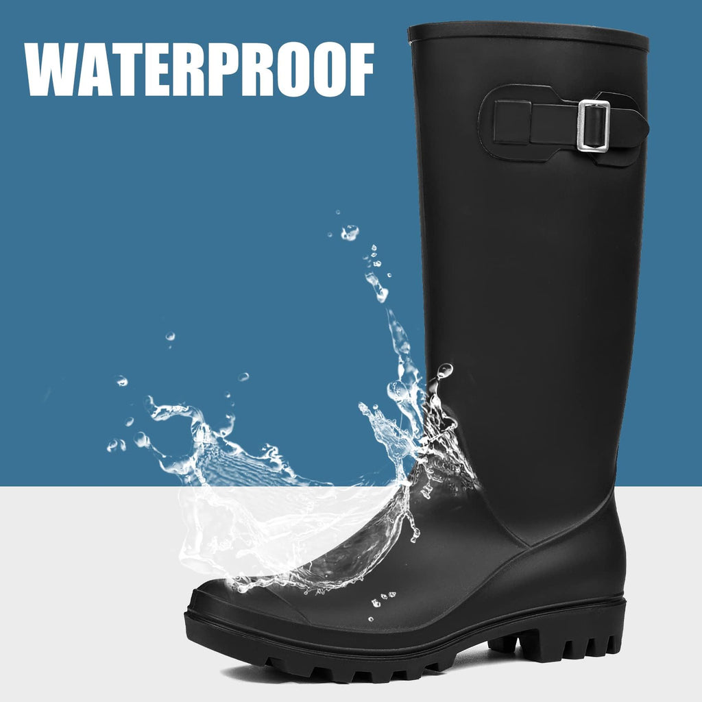 Women's Tall Waterproof Rubber Wide Calf Rain Boots H261901