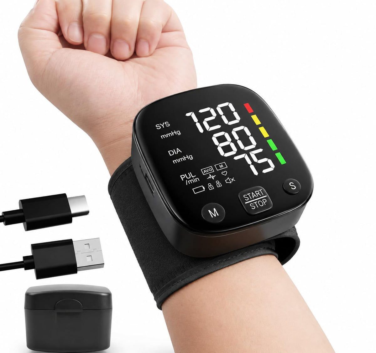 Wrist Blood Pressure Monitor LED Display 2x99 Memory Type-C Rechargeable H291065