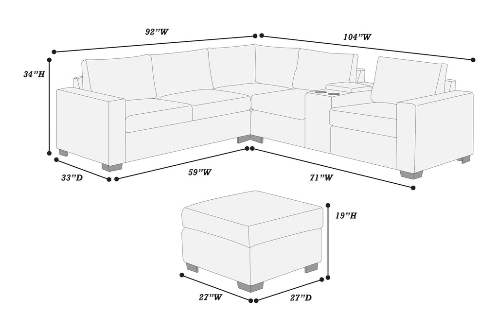 Light Gray Corduroy Upholstered Sectional Sofa Set S135610