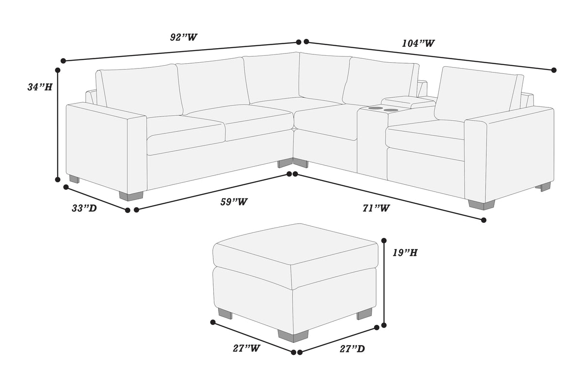 Light Gray Corduroy Upholstered Sectional Sofa Set S135610