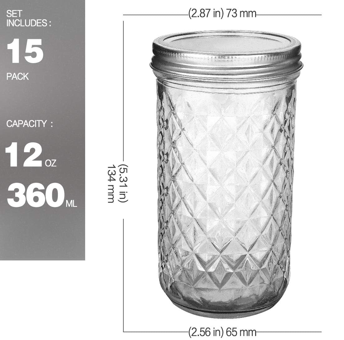 15 Pack 12 oz Mason Jars with Lids X168431