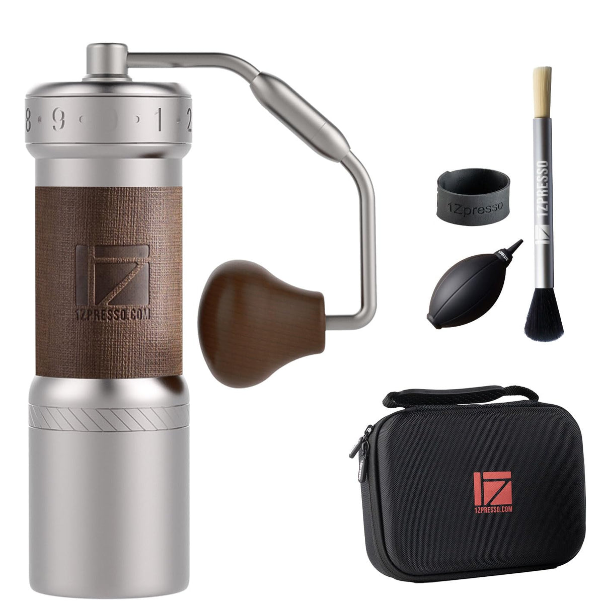 Manual Coffee Grinder Silver with Carrying Case Stainless Steel Conical Burr X4438