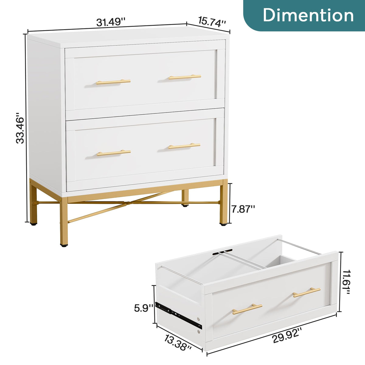 White 2 Drawer Wood File Cabinet S340