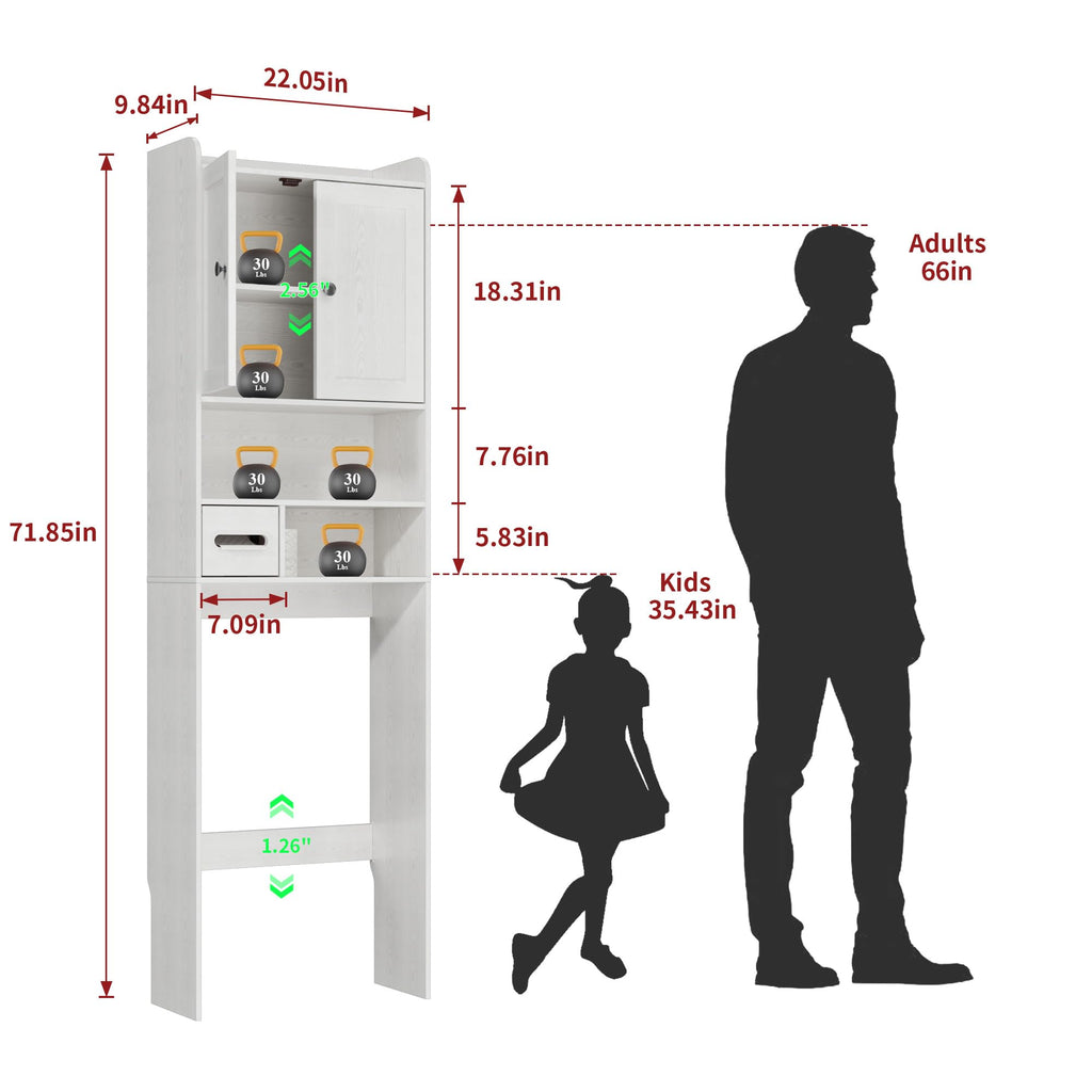White Over the Toilet Storage Cabinet with Adjustable Shelves A546669