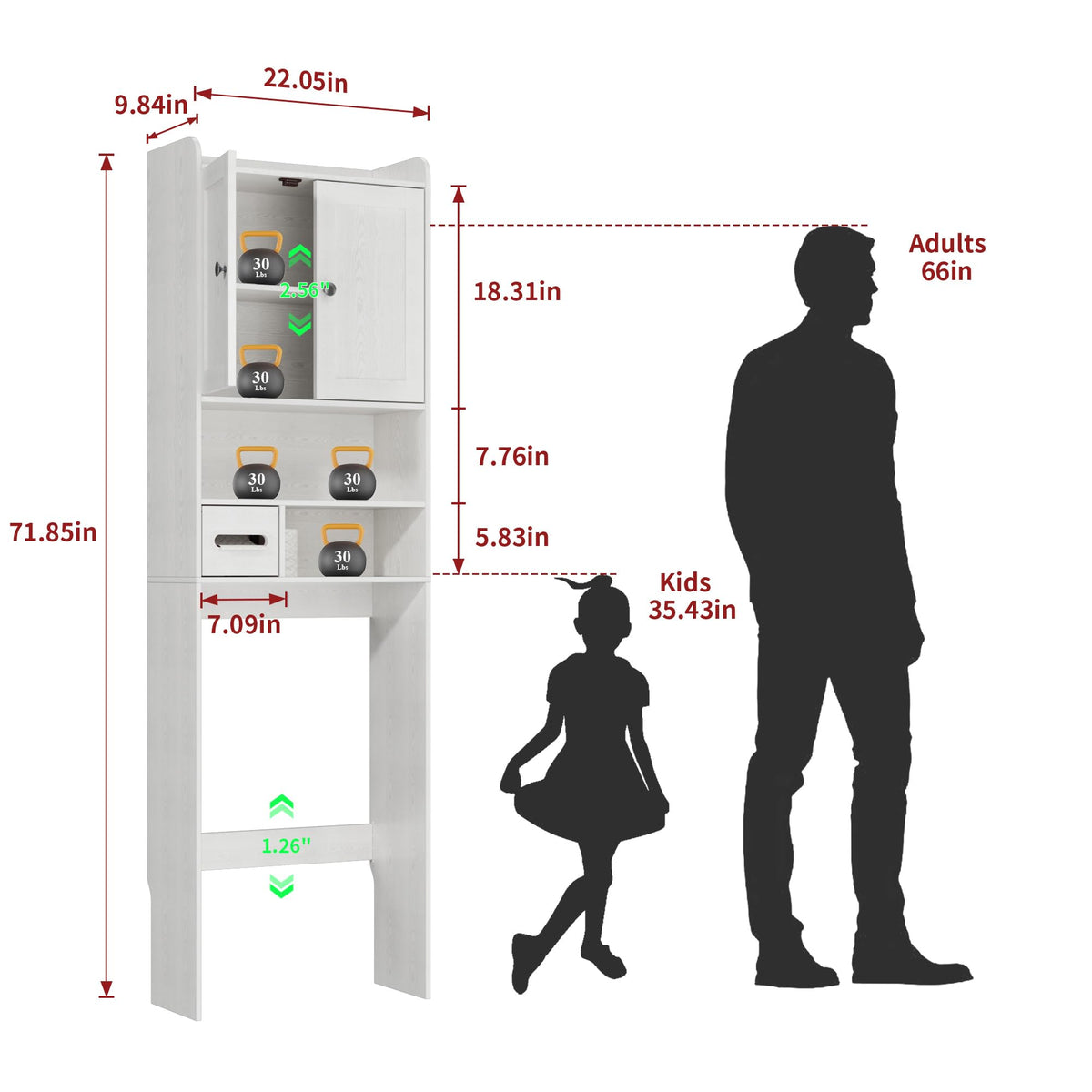 White Over the Toilet Storage Cabinet with Adjustable Shelves A546669