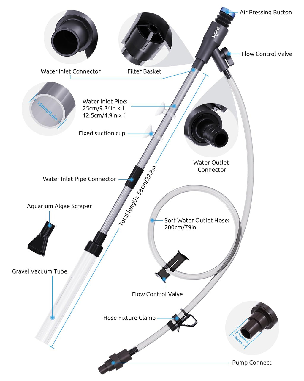 Aquarium Gravel Siphon Vacuum up to 50 Gal R7233