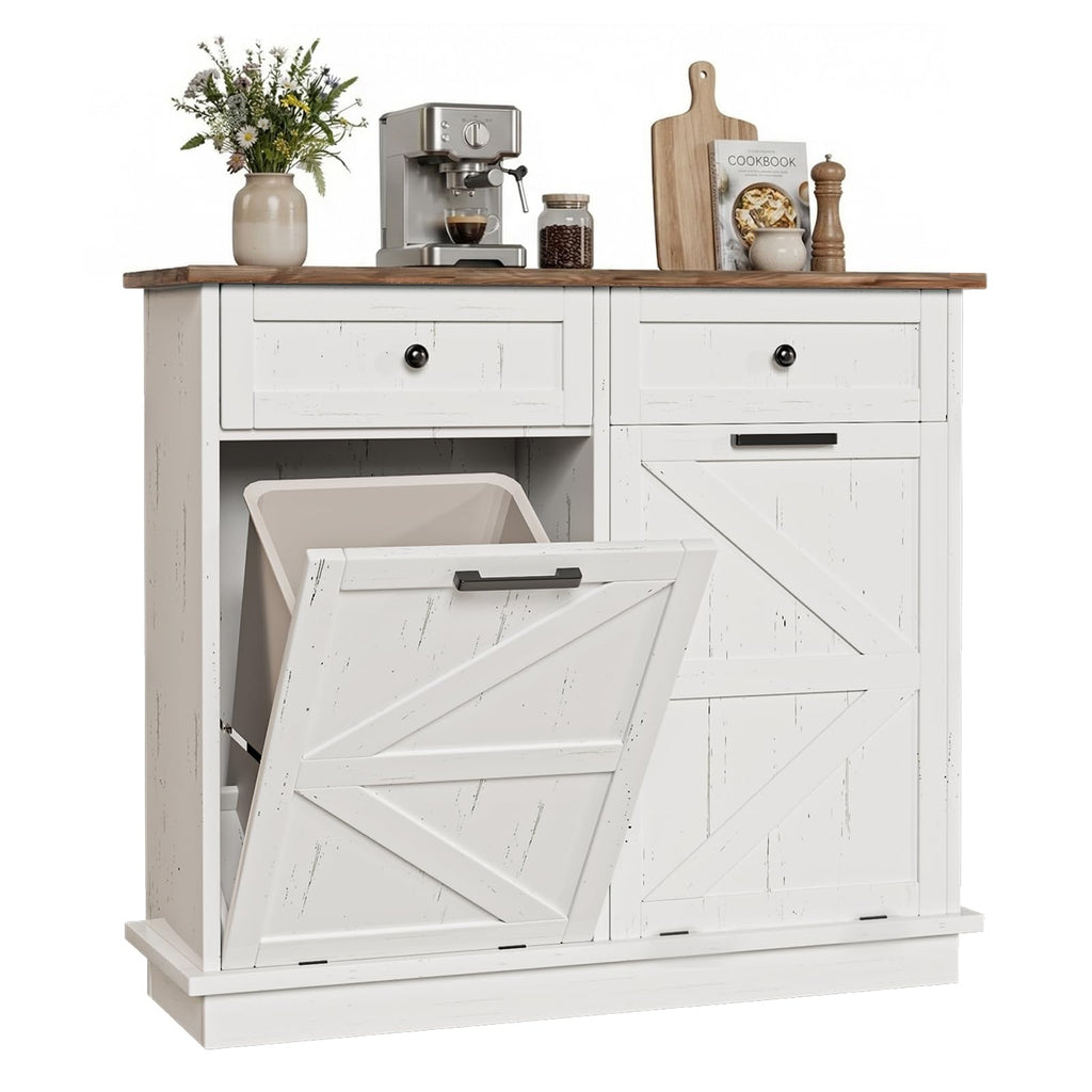 White Tilt-Out Trash Can Cabinet X430534