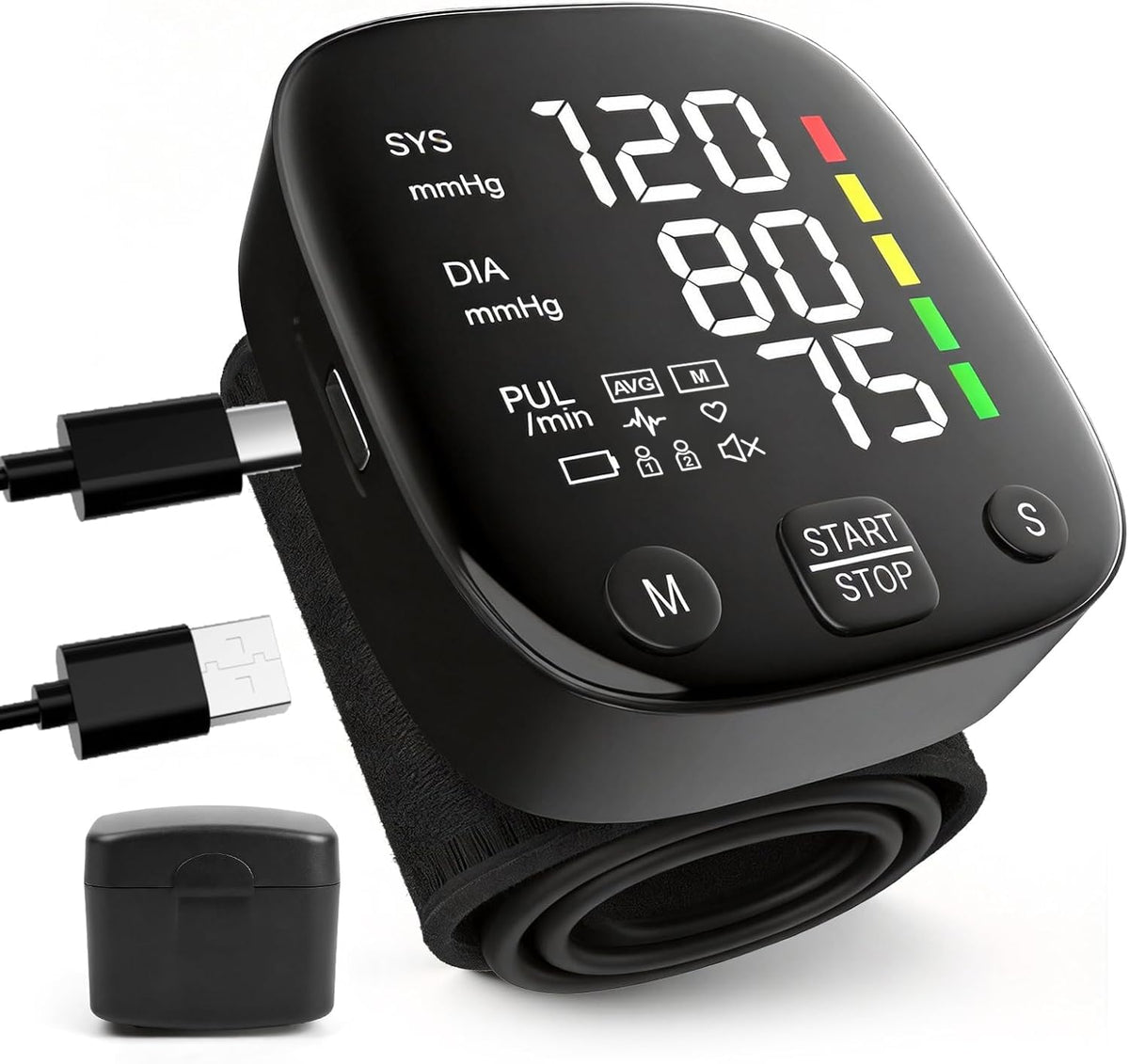 Wrist Blood Pressure Monitor LED Display 2x99 Memory Type-C Rechargeable H291065