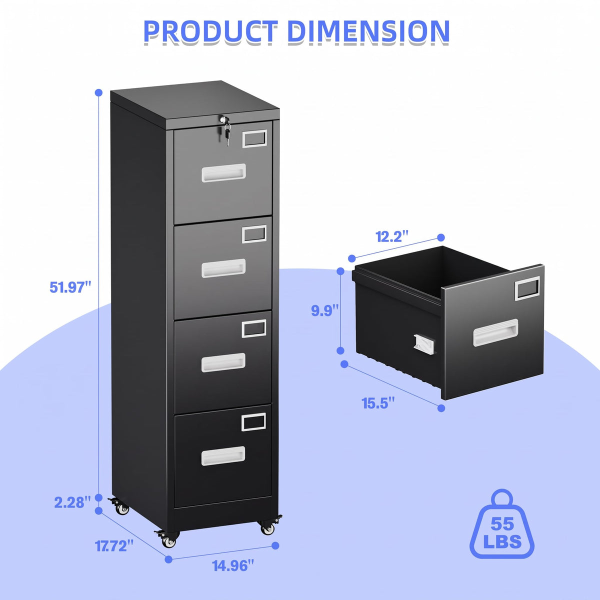 4 Drawer Metal File Cabinet with Lock, Black Q1686