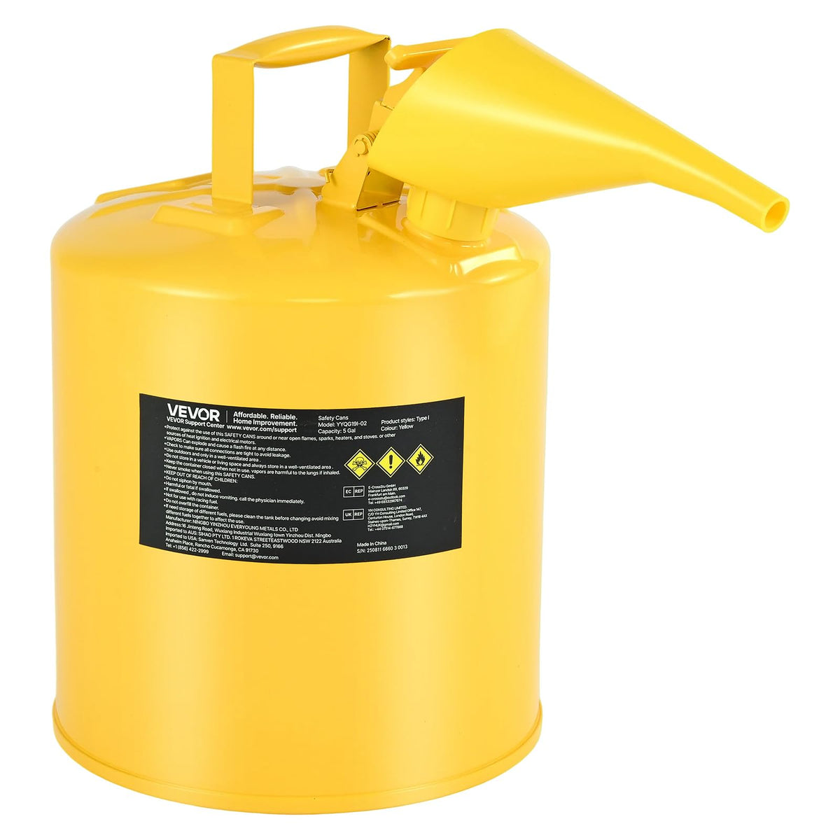5 Gallon Type I Yellow Metal Container with Flame Arrester R47556