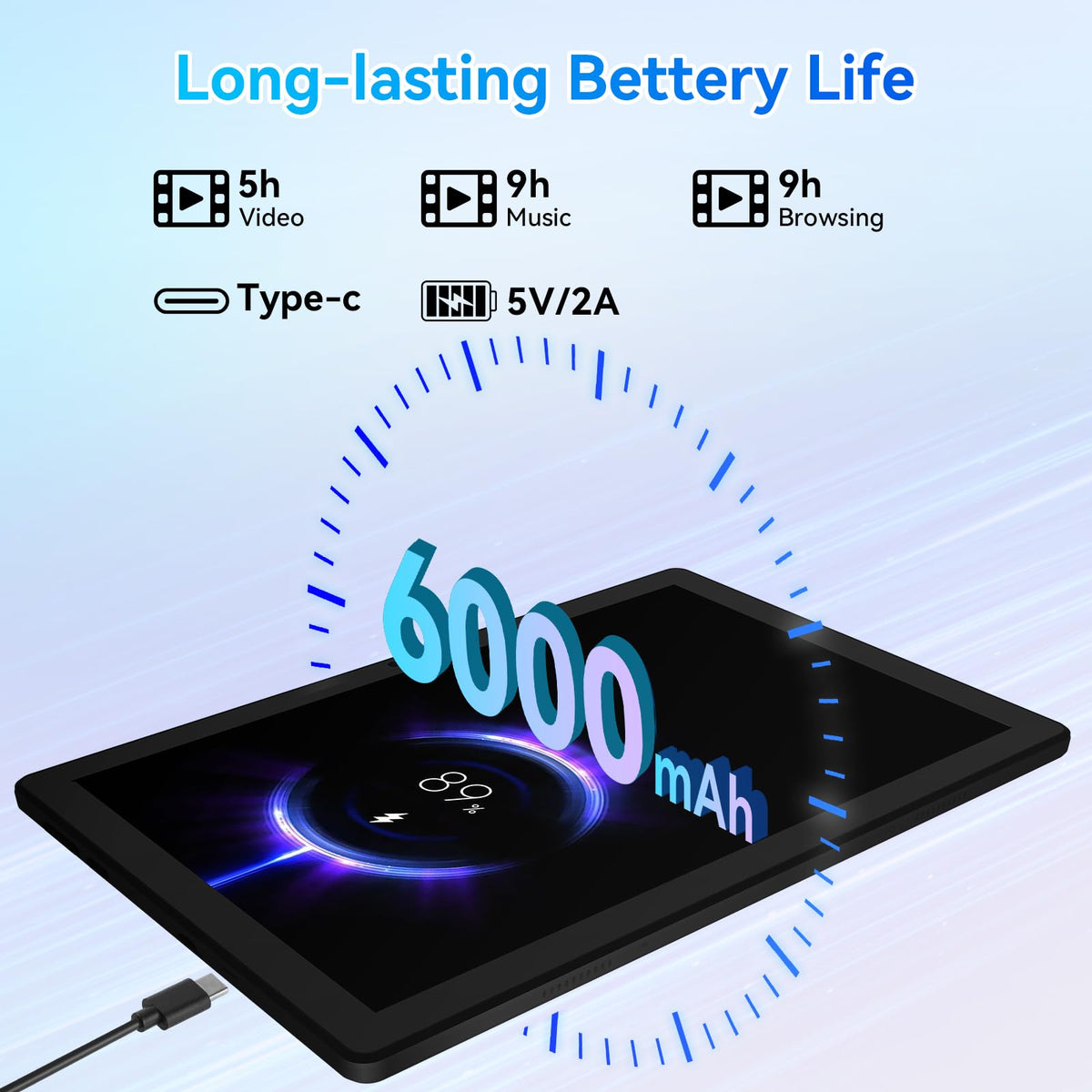 Android 16 Tablet with Keyboard Mouse Stylus Case, 64GB ROM 10.1 inch HD IPS Screen, 6000mAh Battery, WiFi 6 Tablets Bundle A42034