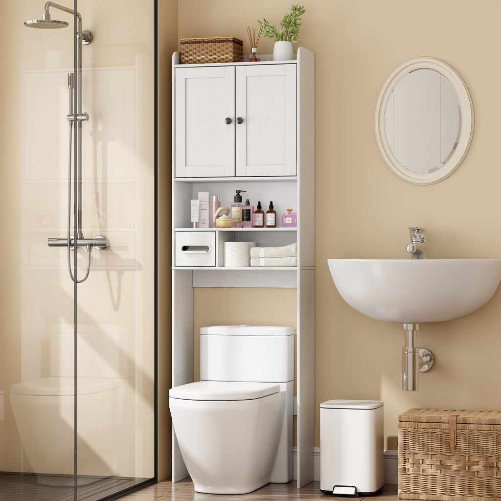 White Over the Toilet Storage Cabinet with Adjustable Shelves A546669
