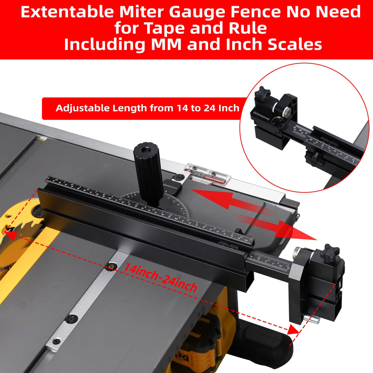 Compact Table Saw Miter Gauge with Extendable Fence X7400