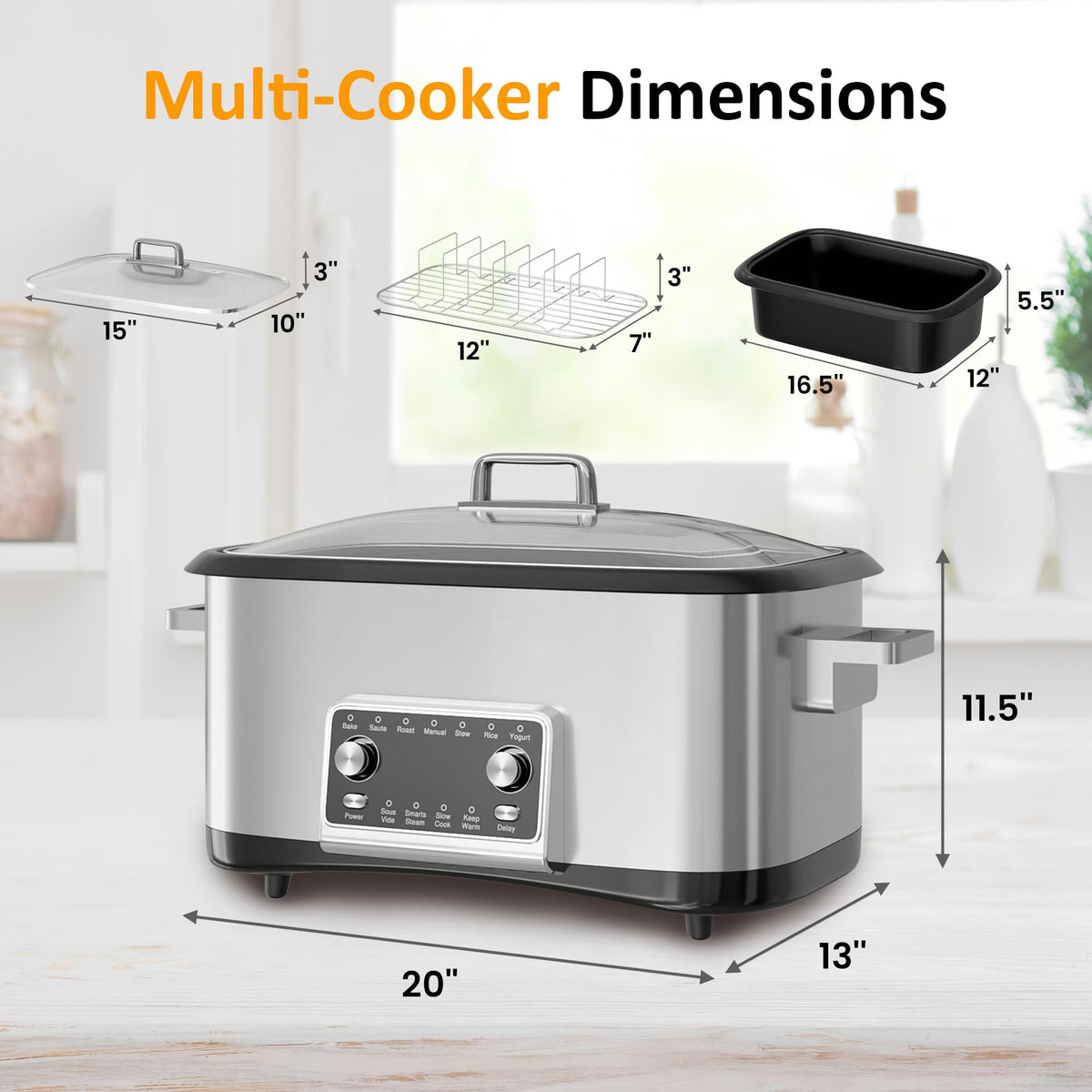 12-in-1 Programmable 8 Quart Slow Cooker with Steaming Rack X950
