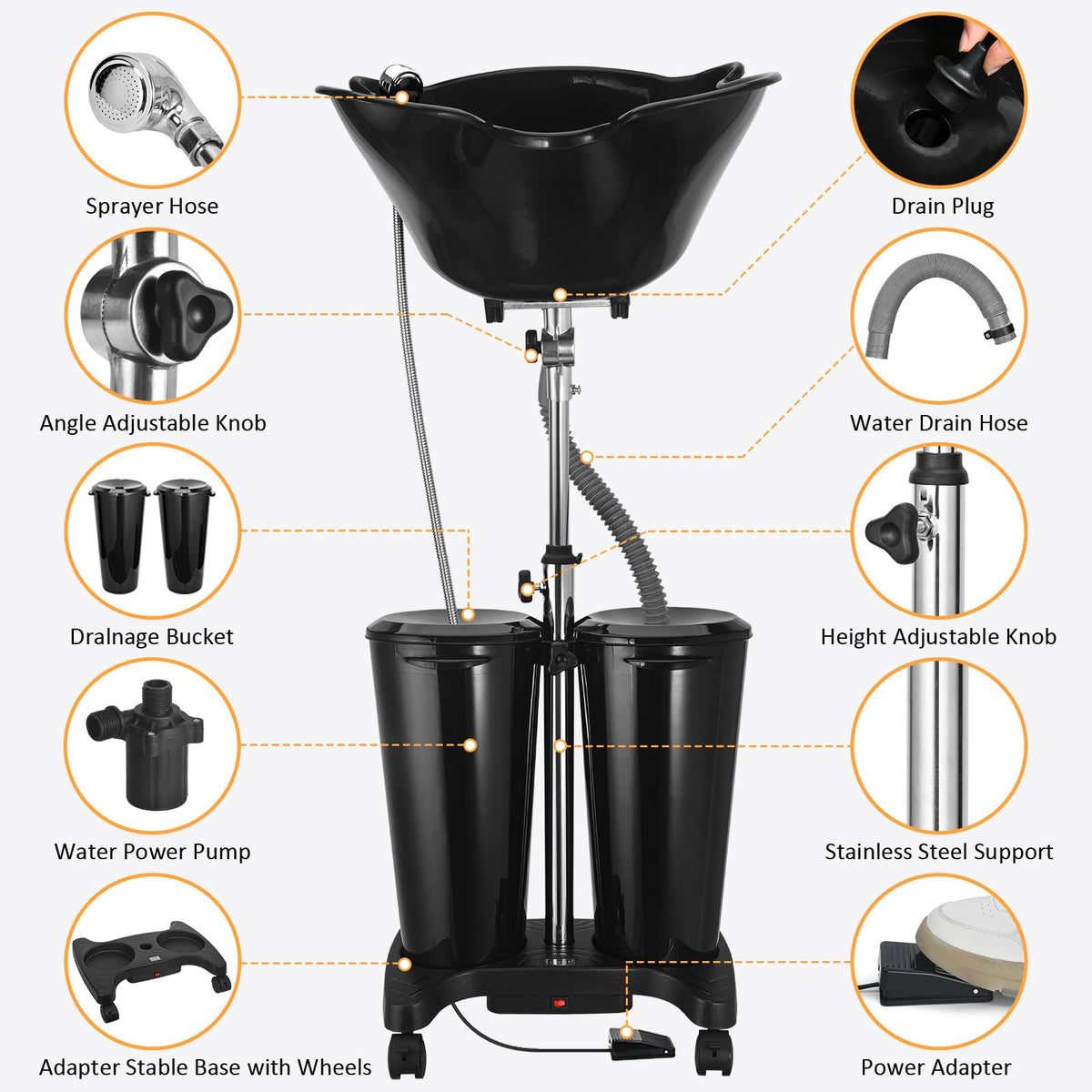 Portable Shampoo Bowl with Electric Pump M922224