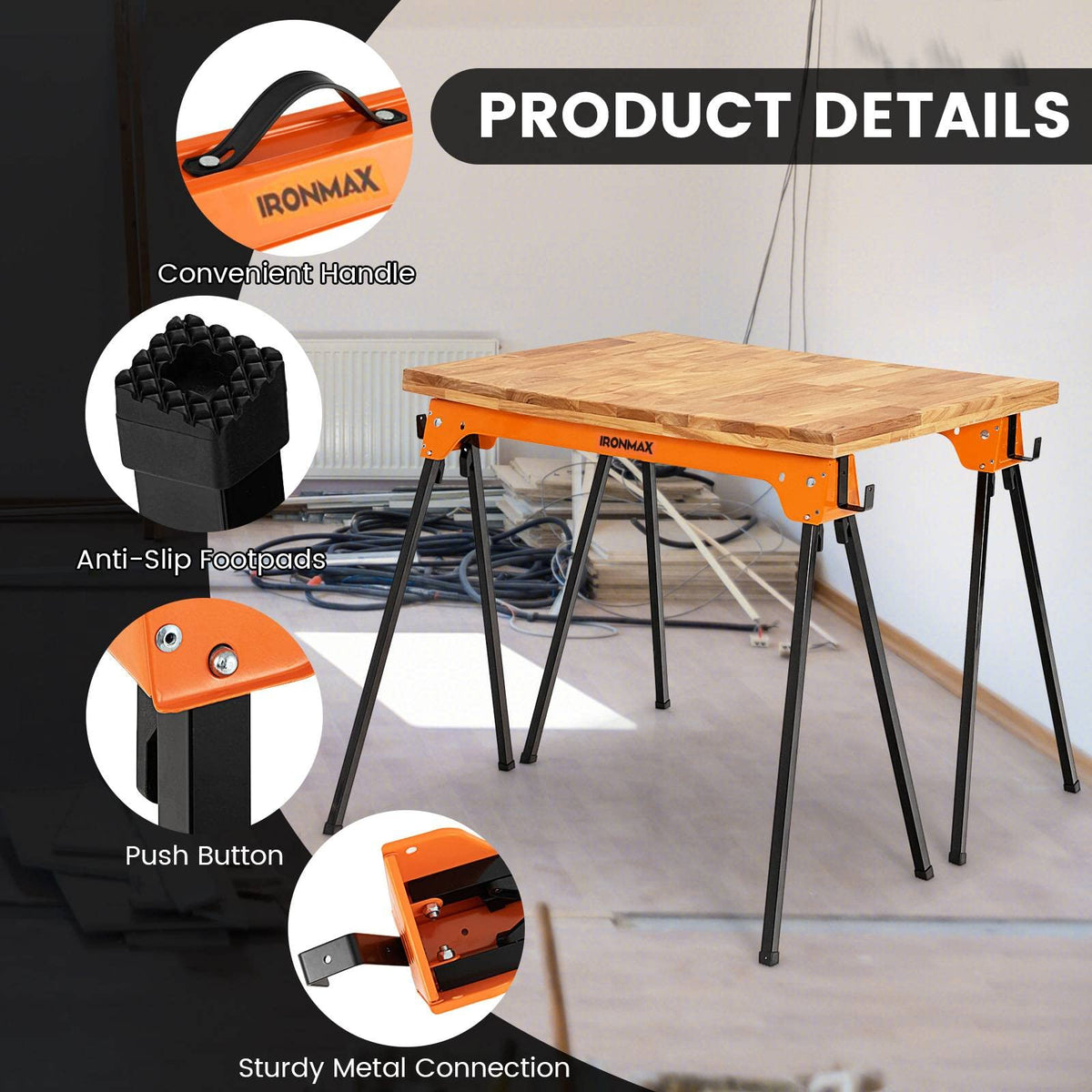 Folding Saw Horses 2 Pack 2644 LBS Capacity with Hooks D9150