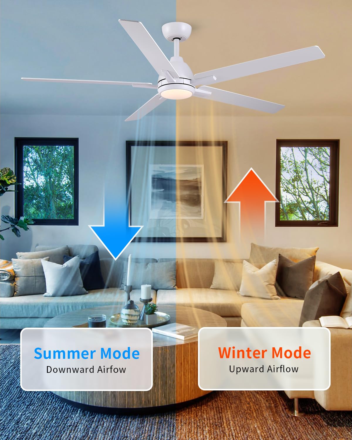 60 Inch White Ceiling Fan with Light & Remote Y720785