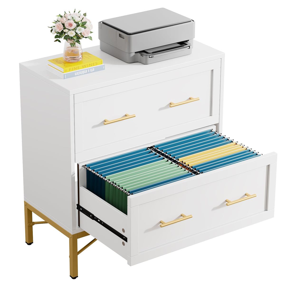 White 2 Drawer Wood File Cabinet S340