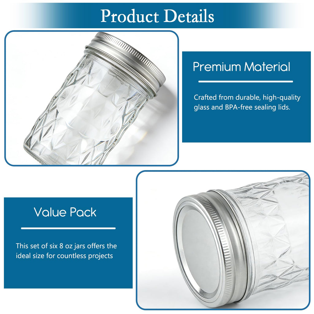 8oz & 16oz 24 Pack Canning Glass Jars with Airtight Lids J442