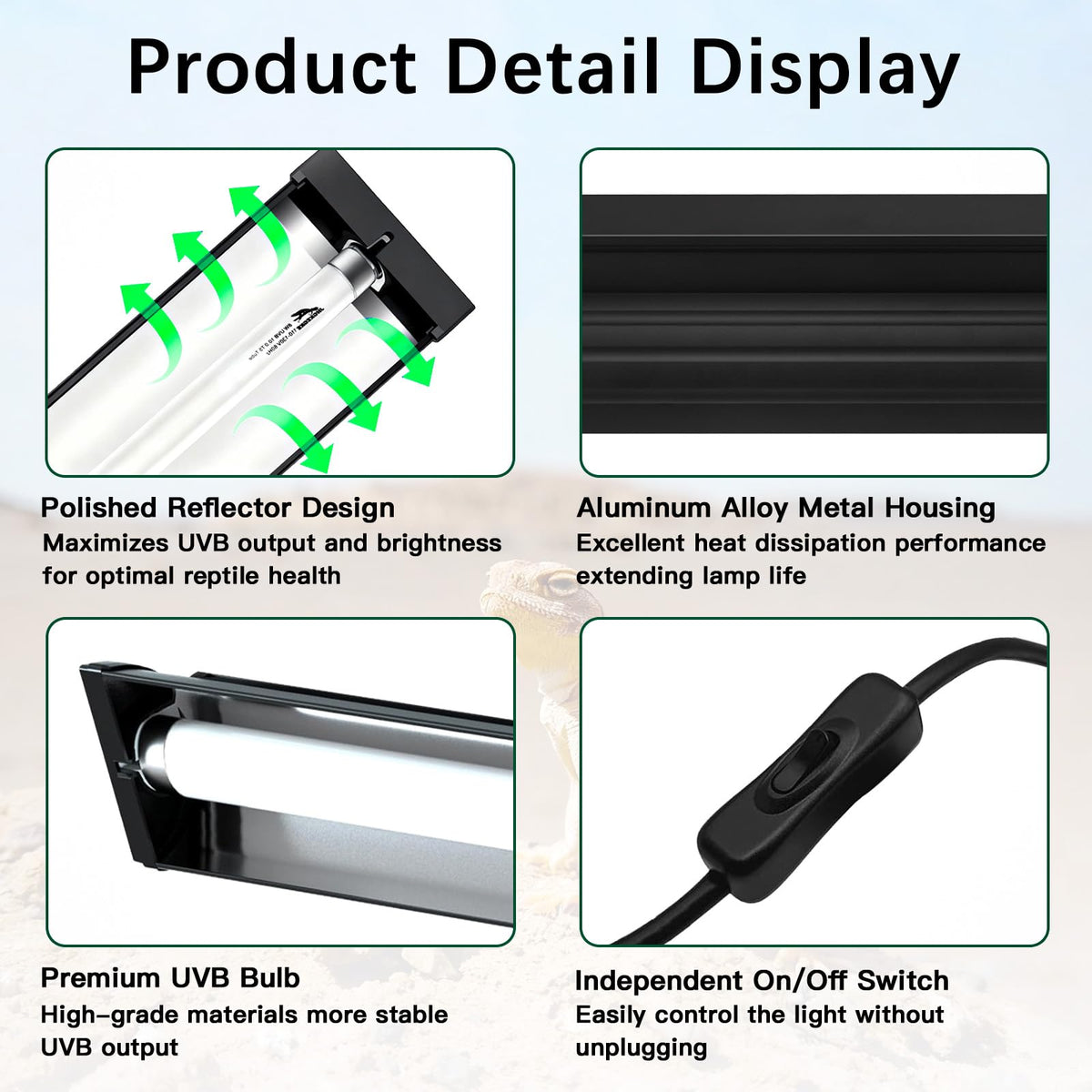 8W UVA UVB Reptile Light Fixture Combo Kit M4389