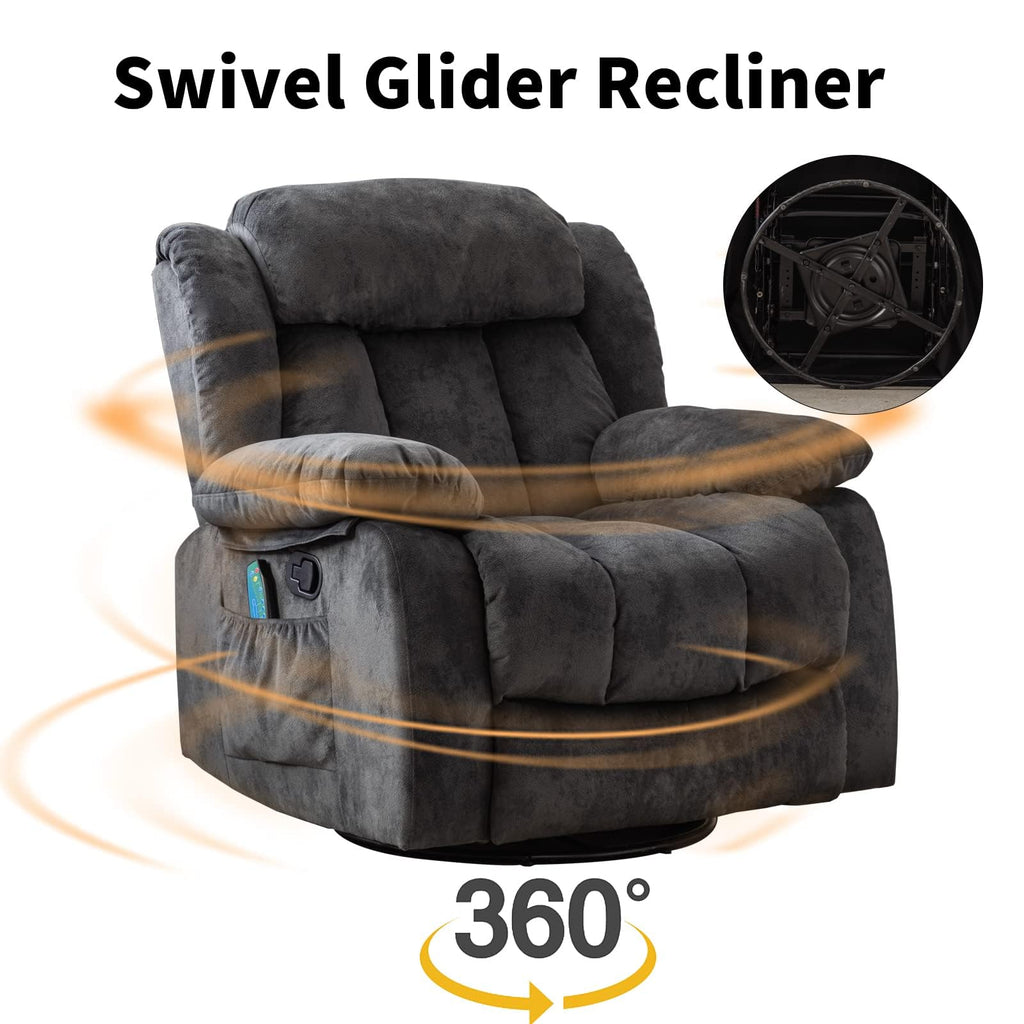 Grey Manual Swivel Rocker Recliner with Heat and Vibration G99741