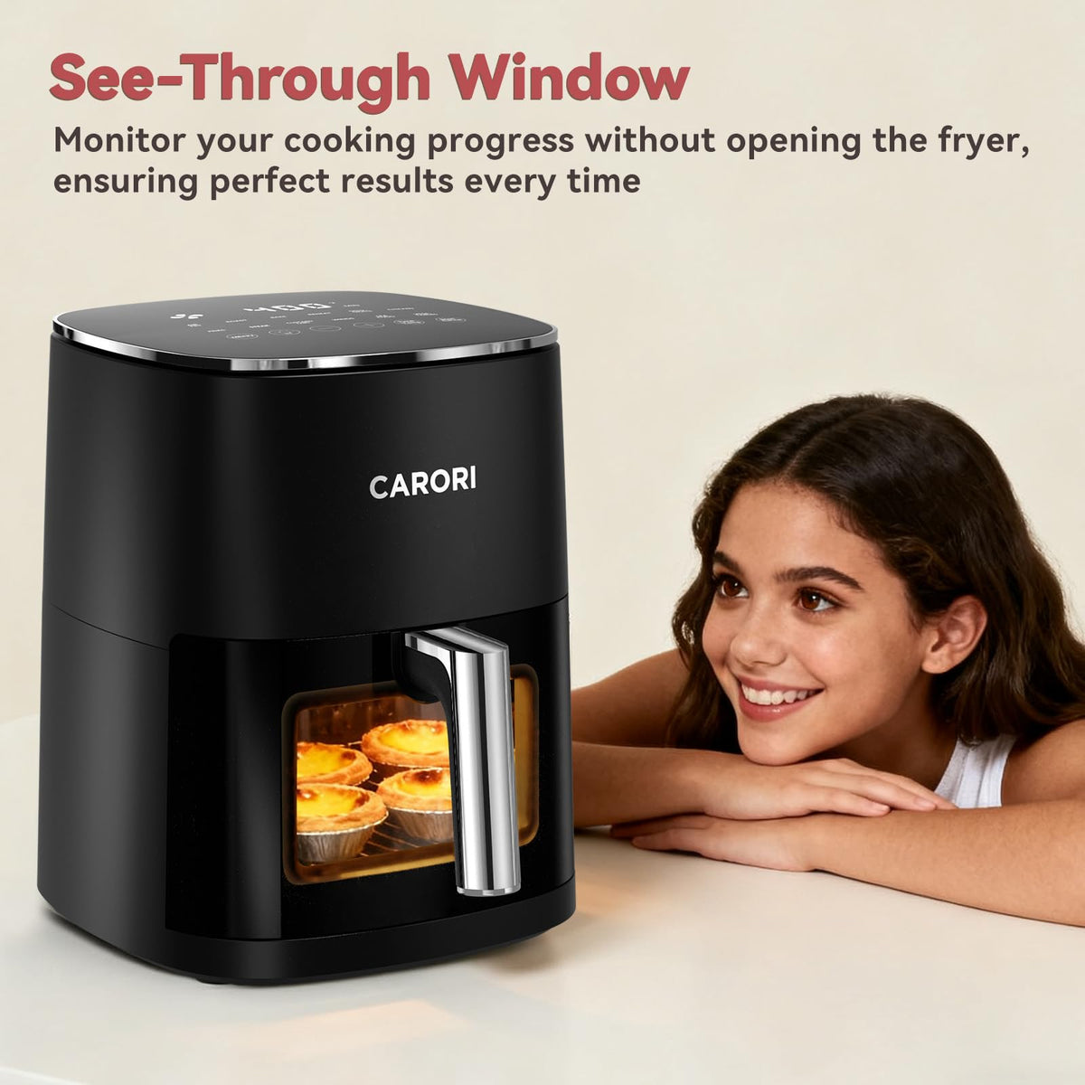 6 Qt Air Fryer with Viewing Window, 12 Presets, Nonstick Dishwasher-Safe Basket, Black Y308