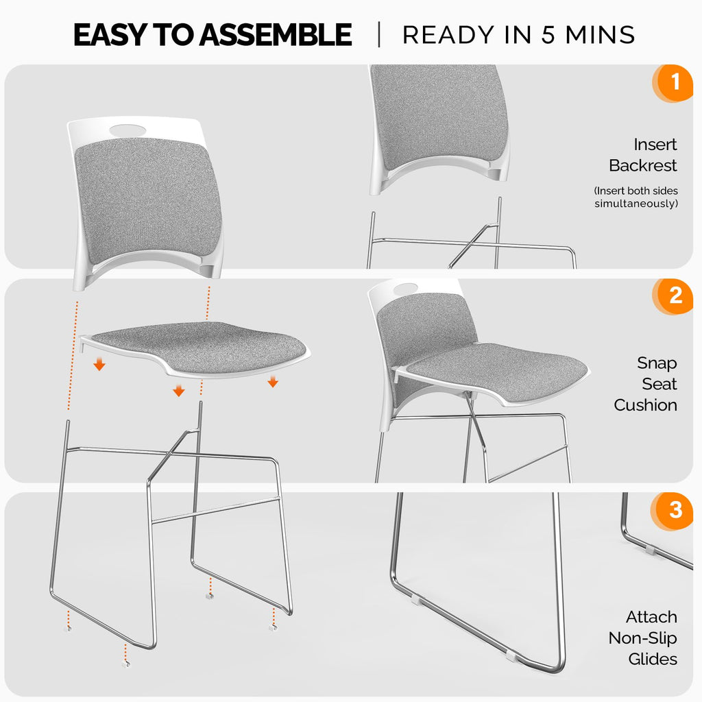 Grey Plastic Mesh Padded Stackable Chairs Set of 8 C19884