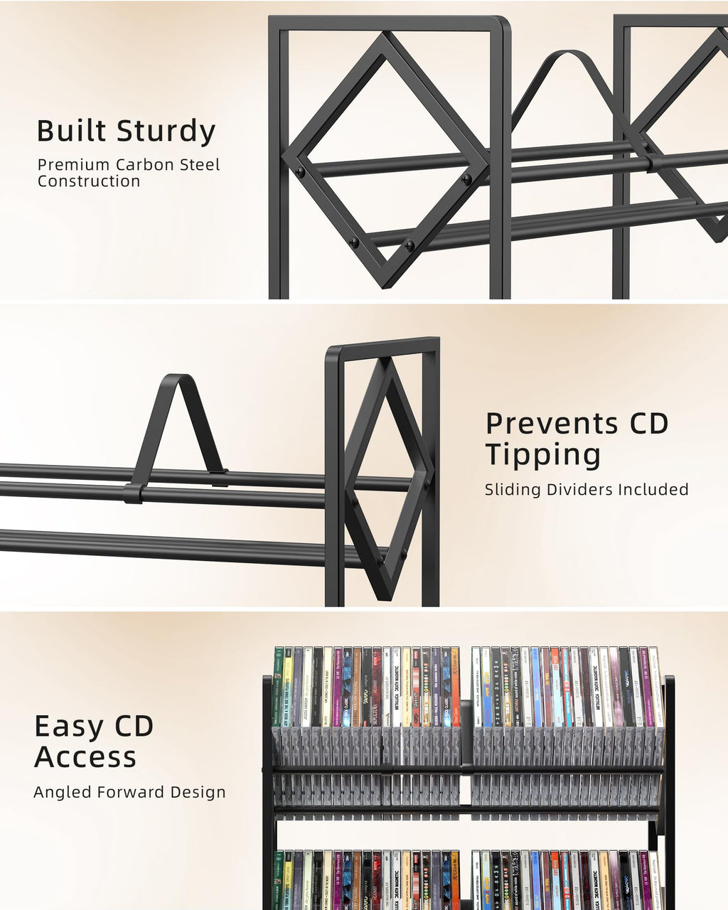 2-Tier Metal CD Storage Shelf with Adjustable Divider S1724