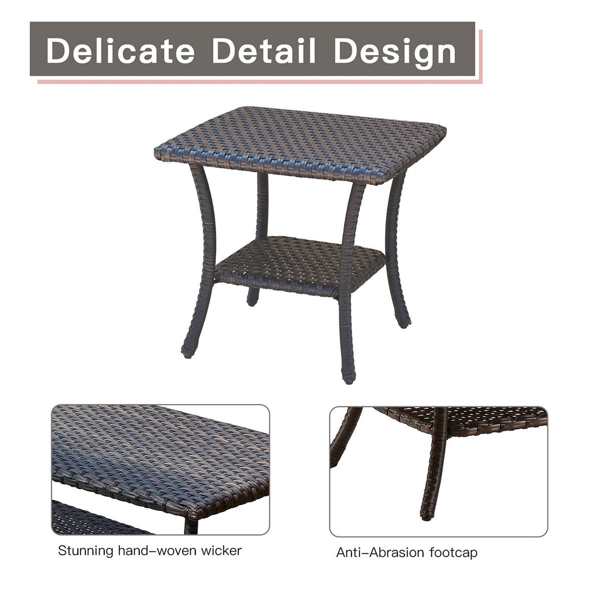 Brown Wicker Rattan 2-Tier Outdoor Coffee Table U432758
