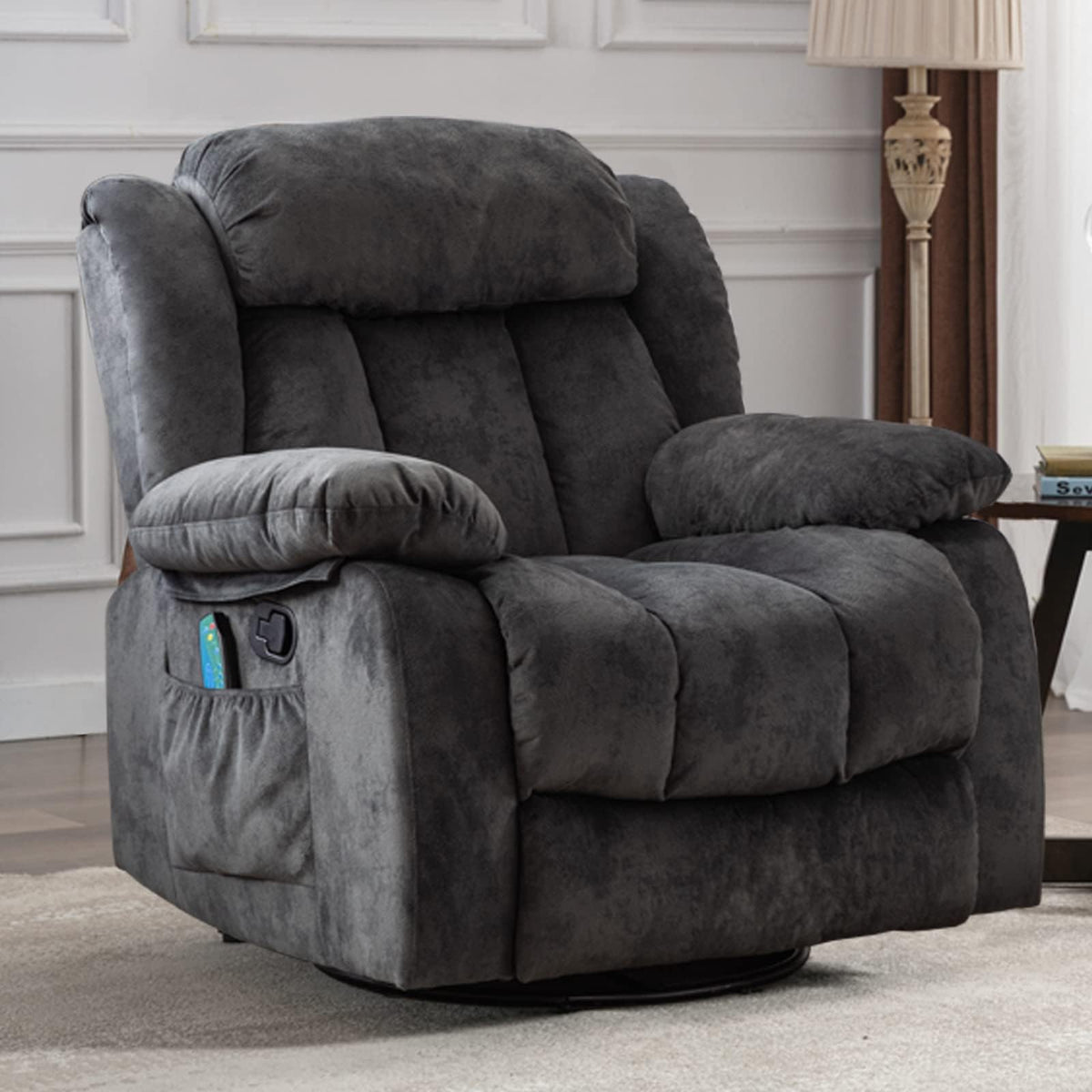 Grey Manual Swivel Rocker Recliner with Heat and Vibration G99741
