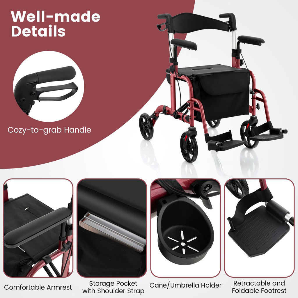 2 in 1 Folding Rollator Walker with Seat X88020
