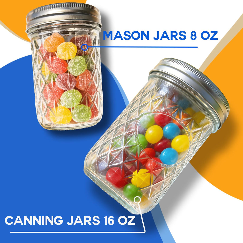 8oz & 16oz 24 Pack Canning Glass Jars with Airtight Lids J442