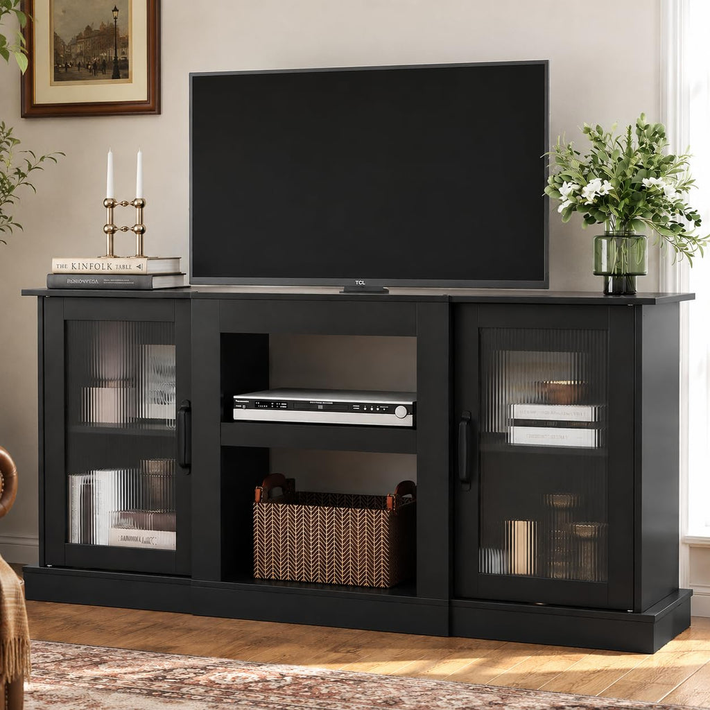 Black 58" TV Stand with Storage Cabinets and Adjustable Shelves K2819